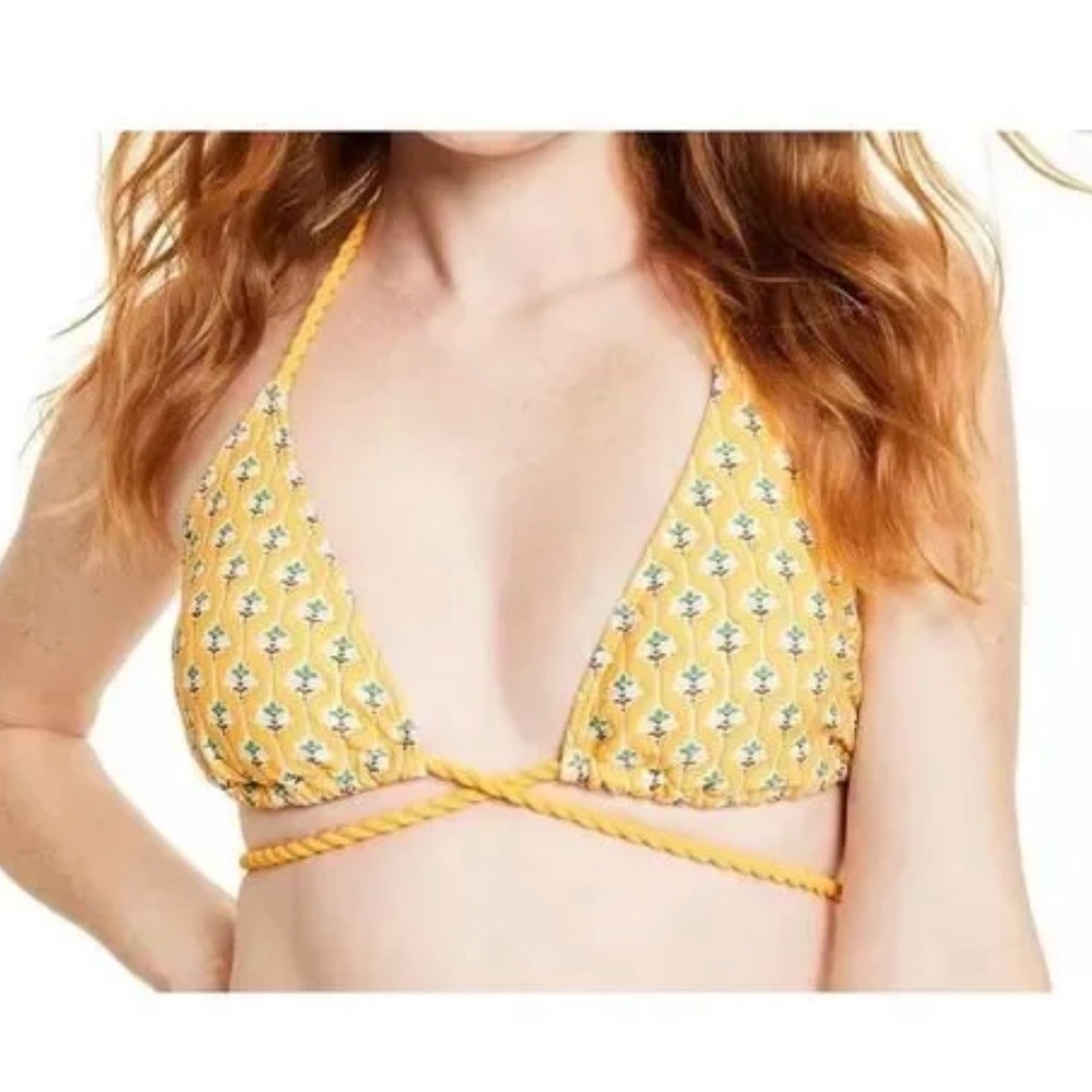 RHODE “Dainty Lotus" Yellow Floral Bikini Top